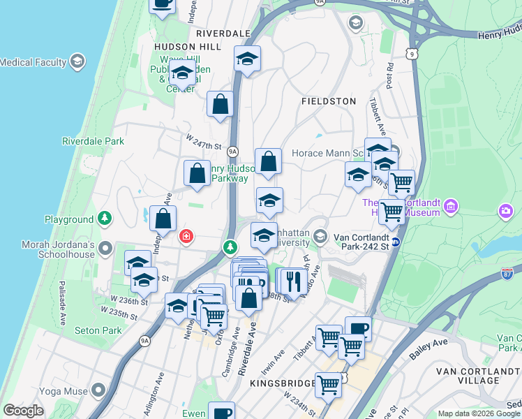 map of restaurants, bars, coffee shops, grocery stores, and more near 4506 Delafield Avenue in Bronx