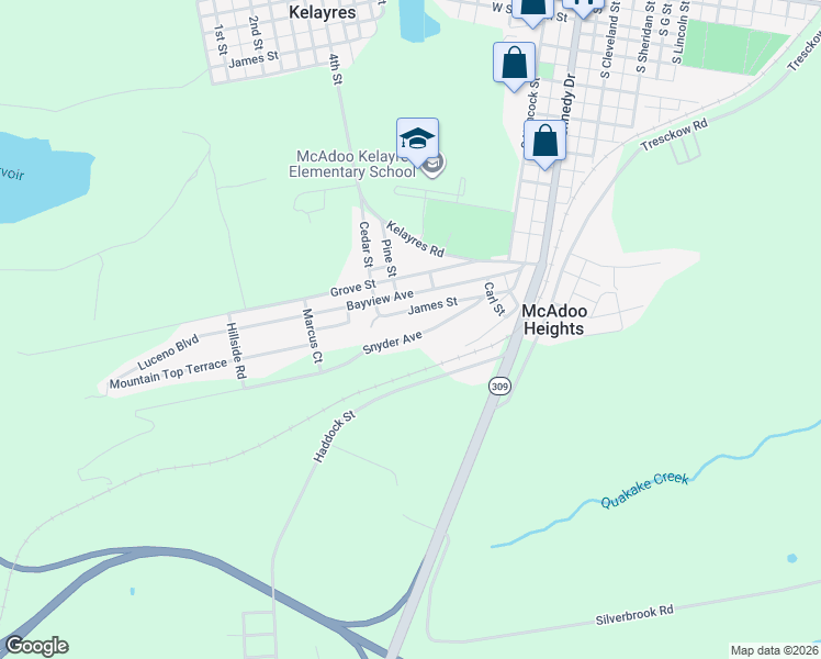 map of restaurants, bars, coffee shops, grocery stores, and more near 115 Snyder Avenue in McAdoo