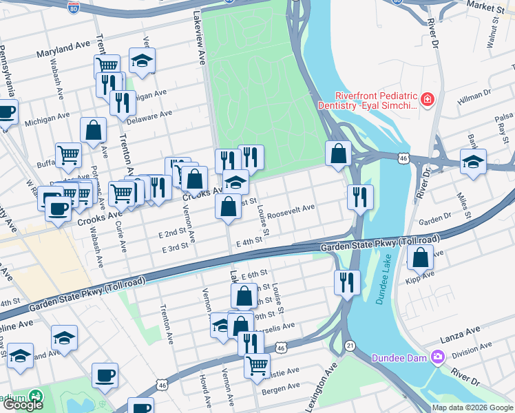 map of restaurants, bars, coffee shops, grocery stores, and more near 170 Louise Street in Clifton