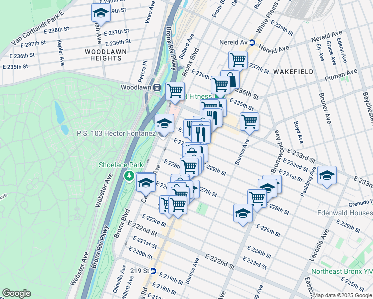 map of restaurants, bars, coffee shops, grocery stores, and more near 4113 Lowerre Place in The Bronx