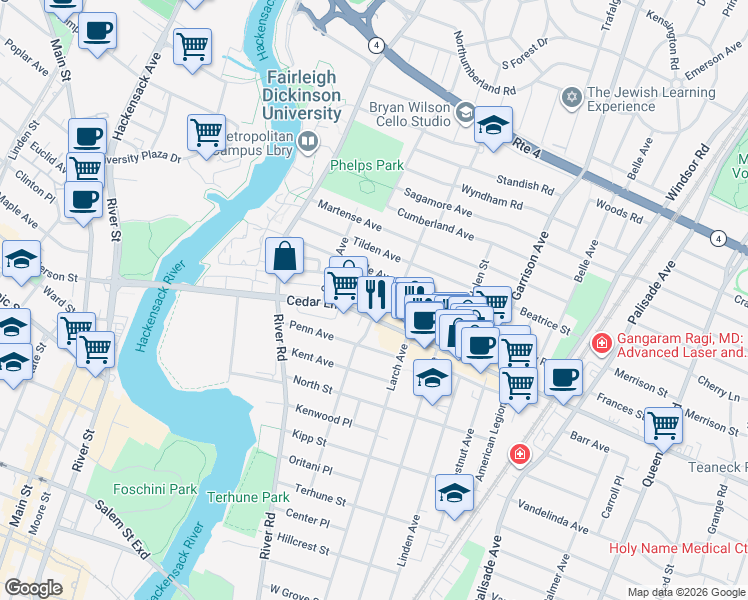 map of restaurants, bars, coffee shops, grocery stores, and more near 537 Beverly Road in Teaneck