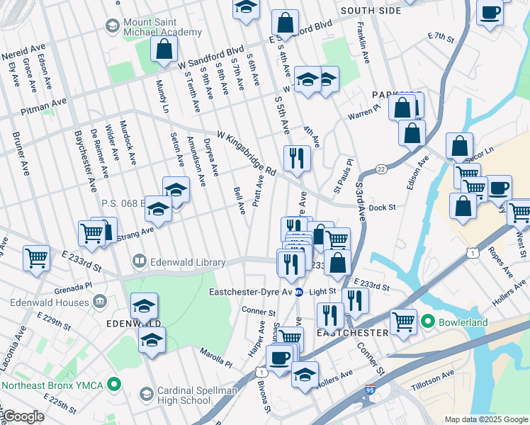 map of restaurants, bars, coffee shops, grocery stores, and more near 4027 Harper Avenue in Bronx
