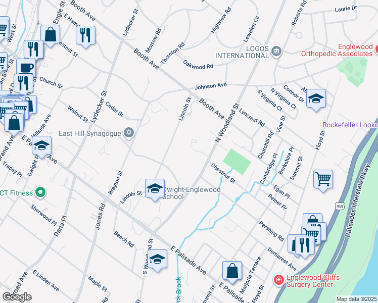 map of restaurants, bars, coffee shops, grocery stores, and more near 390 Eastwood Court in Englewood