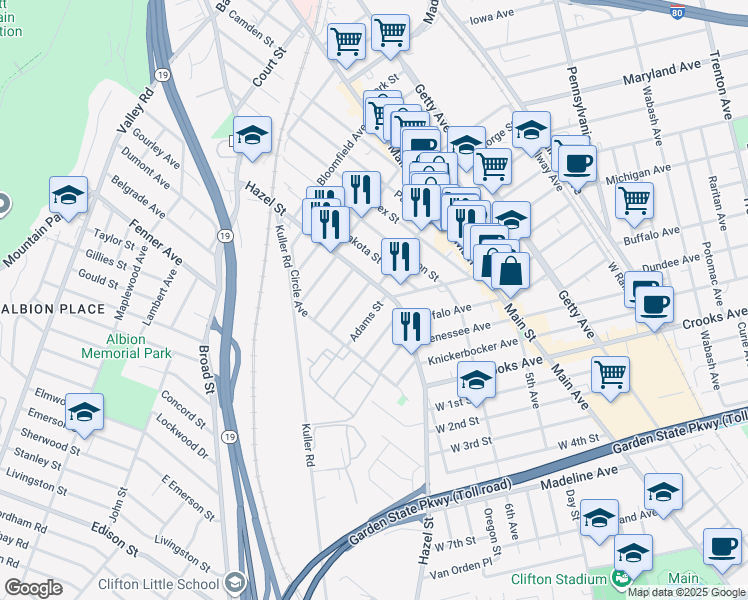 map of restaurants, bars, coffee shops, grocery stores, and more near 423 Hazel Street in Clifton