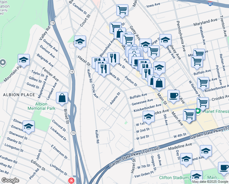 map of restaurants, bars, coffee shops, grocery stores, and more near 26 Prospect Street in Clifton