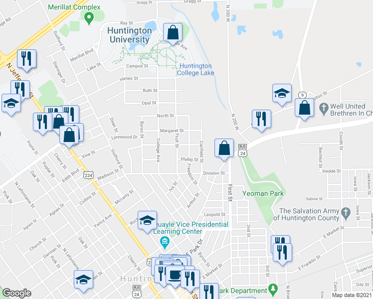 map of restaurants, bars, coffee shops, grocery stores, and more near 1540 Freedom Street in Huntington