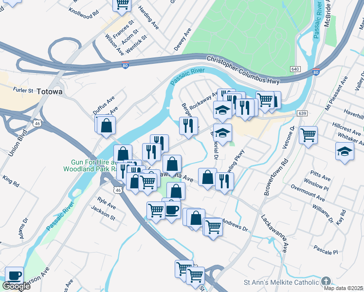 map of restaurants, bars, coffee shops, grocery stores, and more near 1165 McBride Avenue in Woodland Park