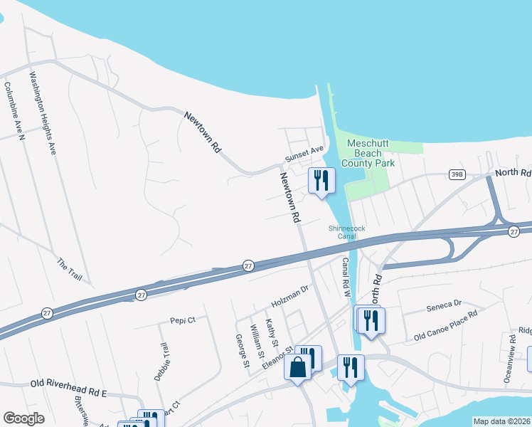 map of restaurants, bars, coffee shops, grocery stores, and more near 12 Indian Road in Hampton Bays