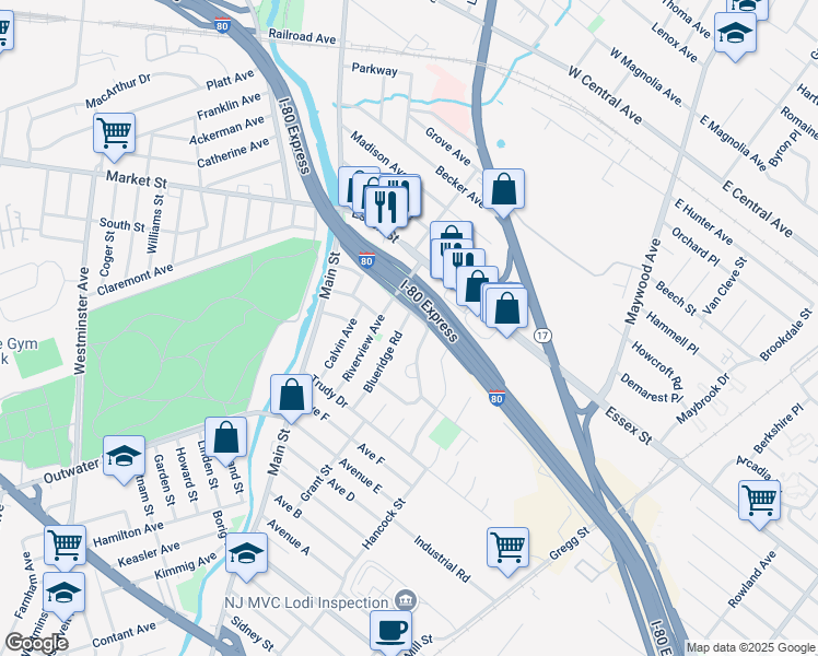 map of restaurants, bars, coffee shops, grocery stores, and more near 4 Blueridge Road in Lodi