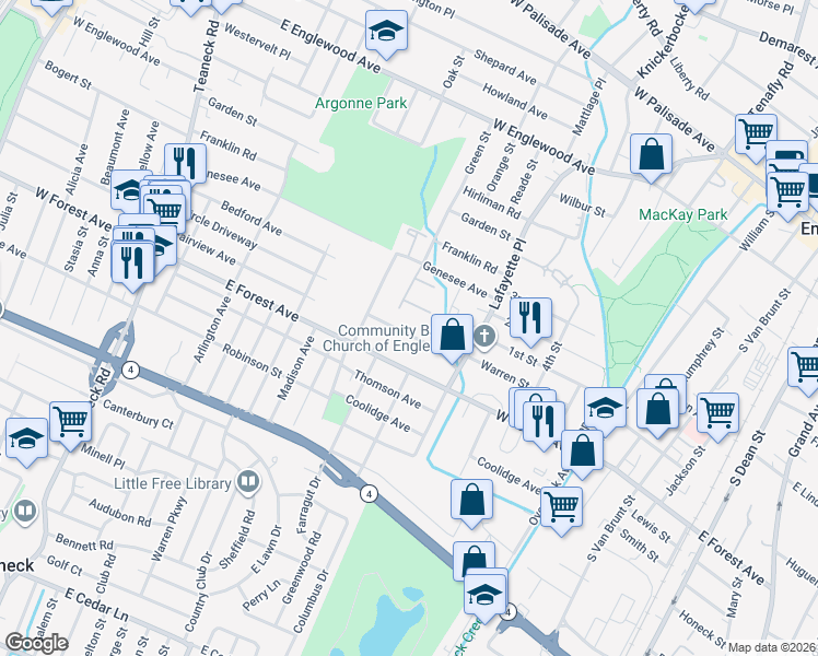 map of restaurants, bars, coffee shops, grocery stores, and more near 295 Rosemont Place in Englewood