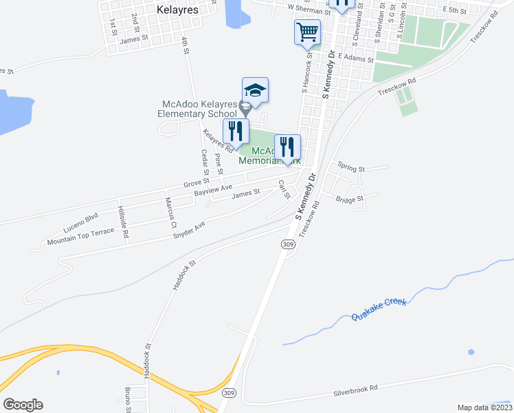 map of restaurants, bars, coffee shops, grocery stores, and more near 36 Snyder Avenue in McAdoo