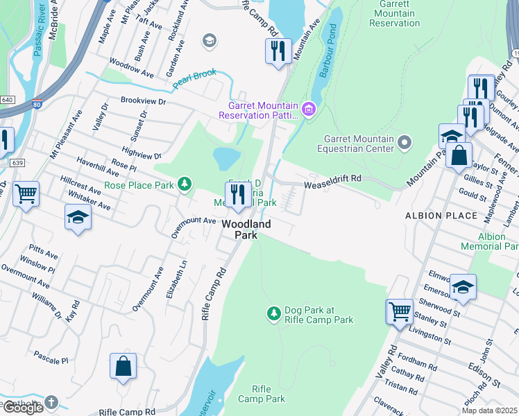map of restaurants, bars, coffee shops, grocery stores, and more near 347 Rifle Camp Road in Woodland Park