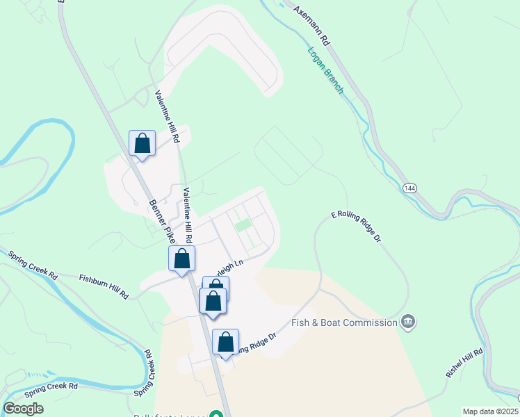 map of restaurants, bars, coffee shops, grocery stores, and more near 301 Amberleigh Lane in Bellefonte