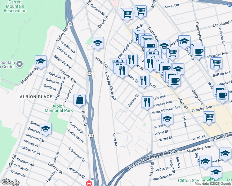 map of restaurants, bars, coffee shops, grocery stores, and more near 45 Montclair Avenue in Clifton