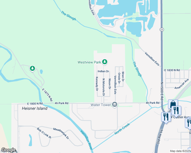 map of restaurants, bars, coffee shops, grocery stores, and more near 1405 Kennedy Drive in Pontiac
