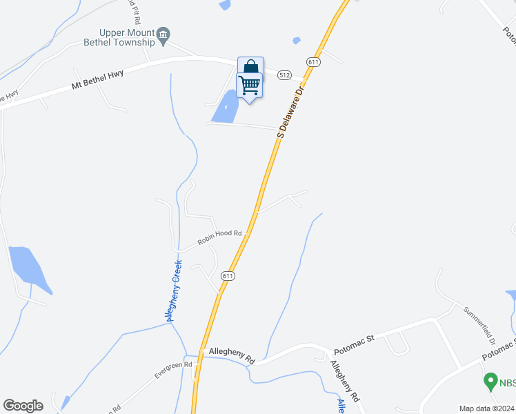 map of restaurants, bars, coffee shops, grocery stores, and more near 1591 South Delaware Drive in Mount Bethel
