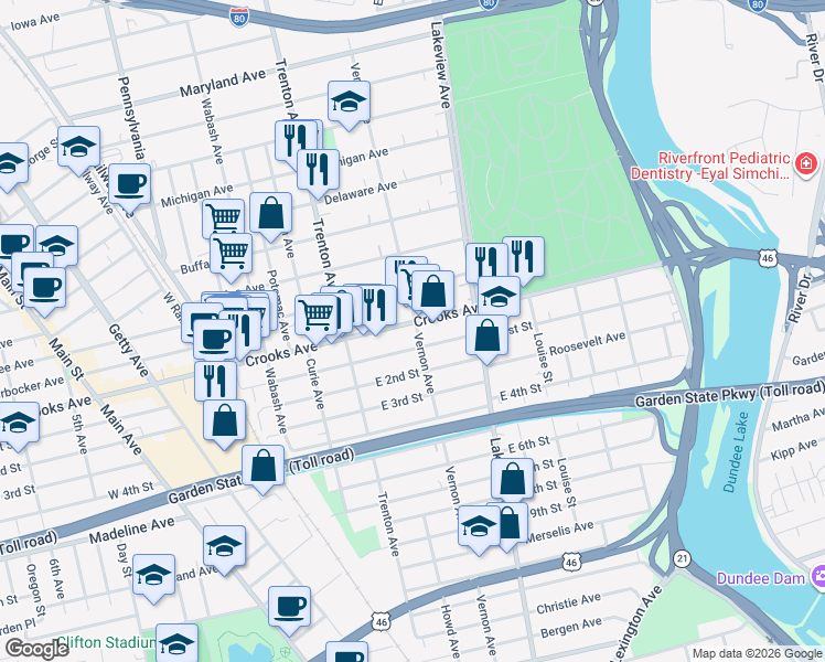 map of restaurants, bars, coffee shops, grocery stores, and more near 291 Vernon Avenue in Clifton