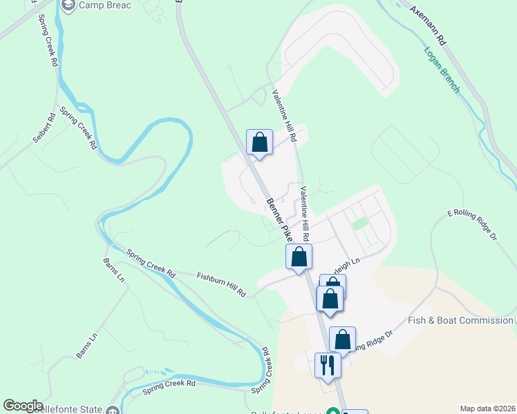 map of restaurants, bars, coffee shops, grocery stores, and more near 177 Bel Air Hills Road in Bellefonte