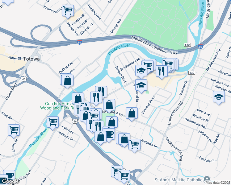 map of restaurants, bars, coffee shops, grocery stores, and more near 1165 McBride Avenue in Woodland Park