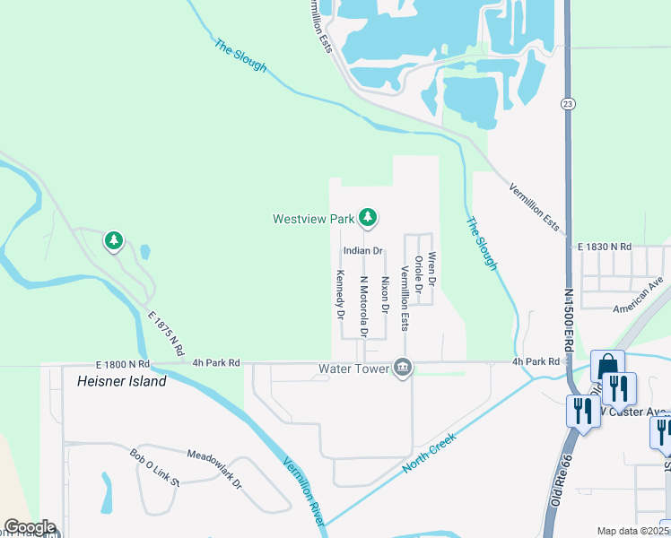 map of restaurants, bars, coffee shops, grocery stores, and more near 1405 Kennedy Drive in Pontiac