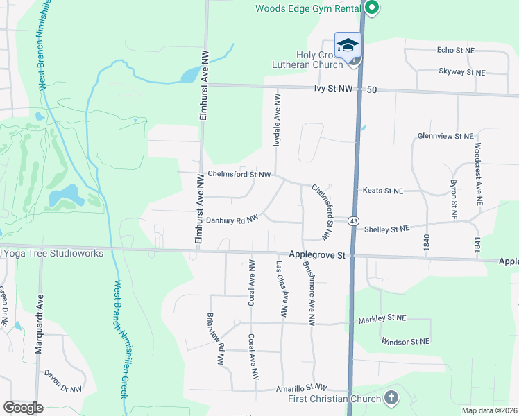 map of restaurants, bars, coffee shops, grocery stores, and more near 1277 Danbury Rd NW in North Canton