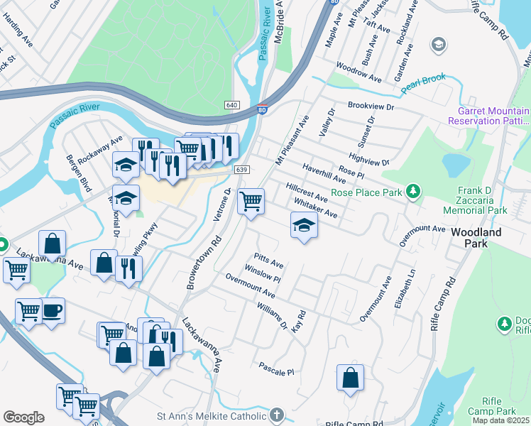 map of restaurants, bars, coffee shops, grocery stores, and more near 20 Bartsch Avenue in Woodland Park