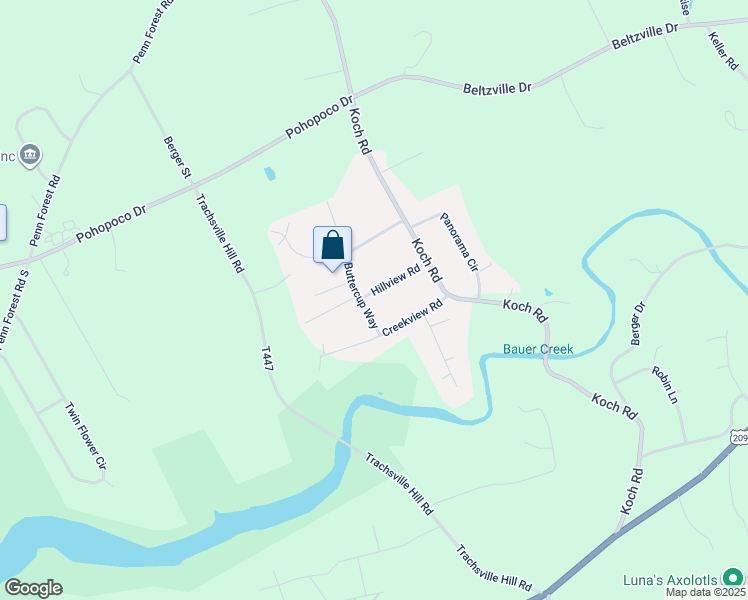 map of restaurants, bars, coffee shops, grocery stores, and more near 125 Hillview Road in Kunkletown