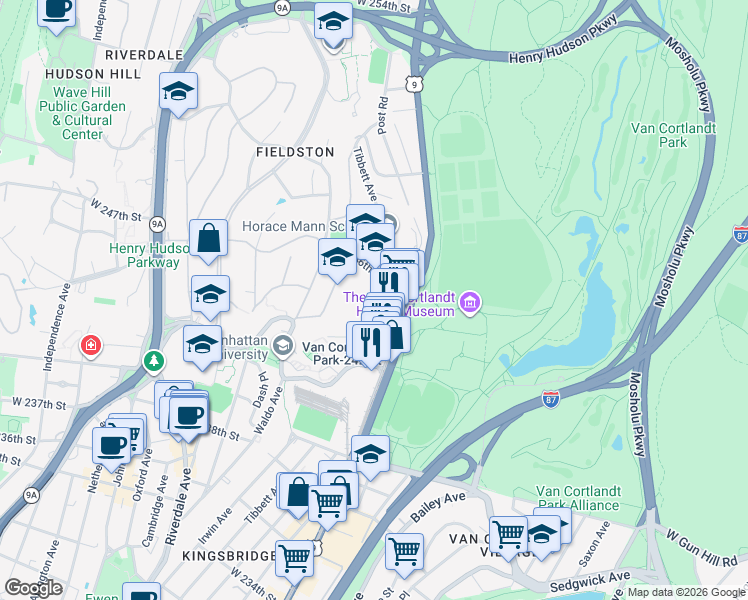 map of restaurants, bars, coffee shops, grocery stores, and more near 4410 Cayuga Avenue in Bronx
