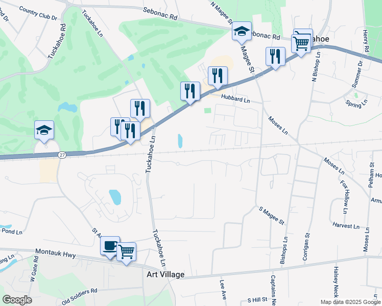 map of restaurants, bars, coffee shops, grocery stores, and more near 104 Tuckahoe Lane in Southampton