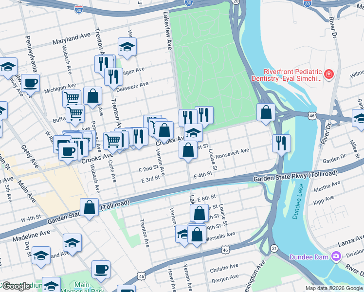 map of restaurants, bars, coffee shops, grocery stores, and more near 186 East 1st Street in Clifton