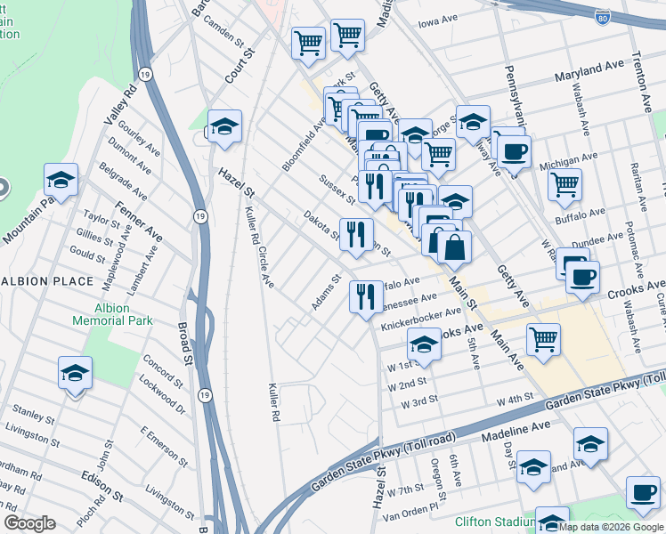 map of restaurants, bars, coffee shops, grocery stores, and more near 423 Hazel Street in Clifton