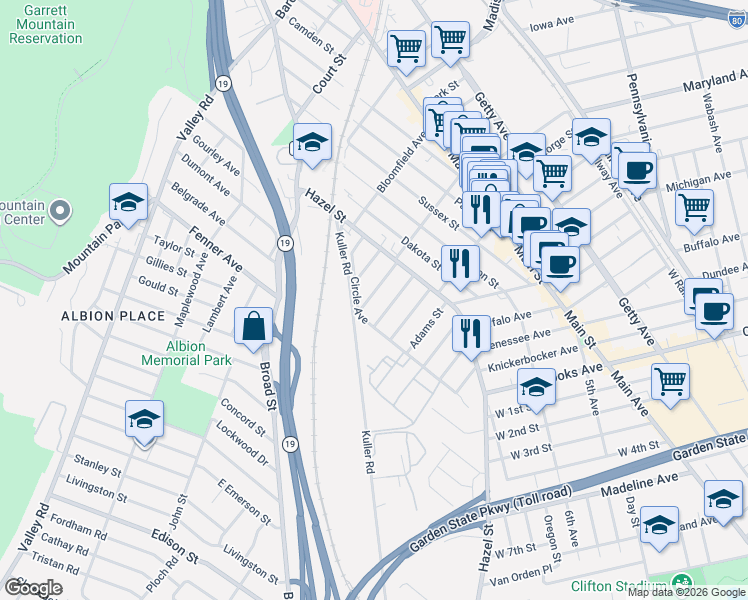 map of restaurants, bars, coffee shops, grocery stores, and more near 45 Montclair Avenue in Clifton