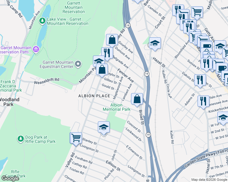 map of restaurants, bars, coffee shops, grocery stores, and more near 104 Nelson Street in Clifton