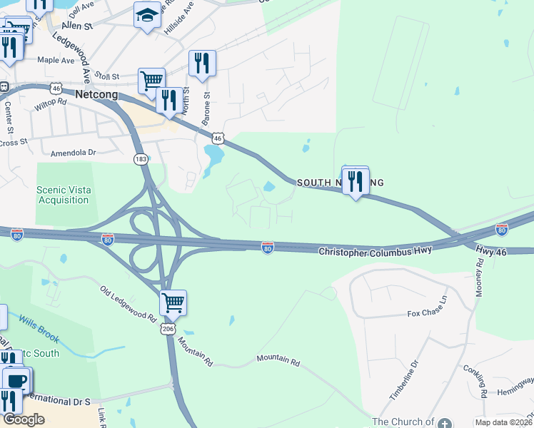 map of restaurants, bars, coffee shops, grocery stores, and more near 1950 U.S. 46 in Roxbury Township