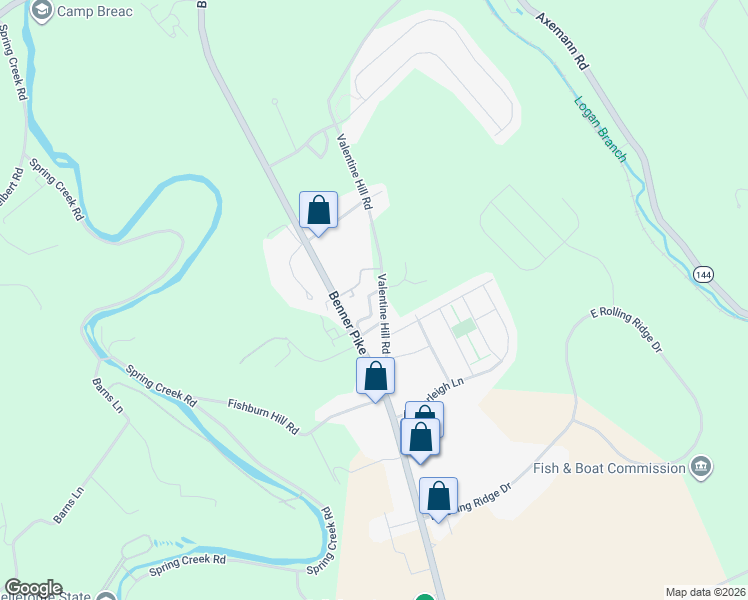 map of restaurants, bars, coffee shops, grocery stores, and more near 603 Valentine Hill Road in Bellefonte