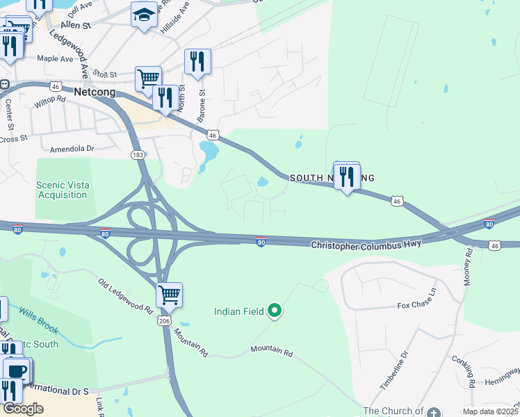 map of restaurants, bars, coffee shops, grocery stores, and more near 1950 U.S. 46 in Roxbury Township