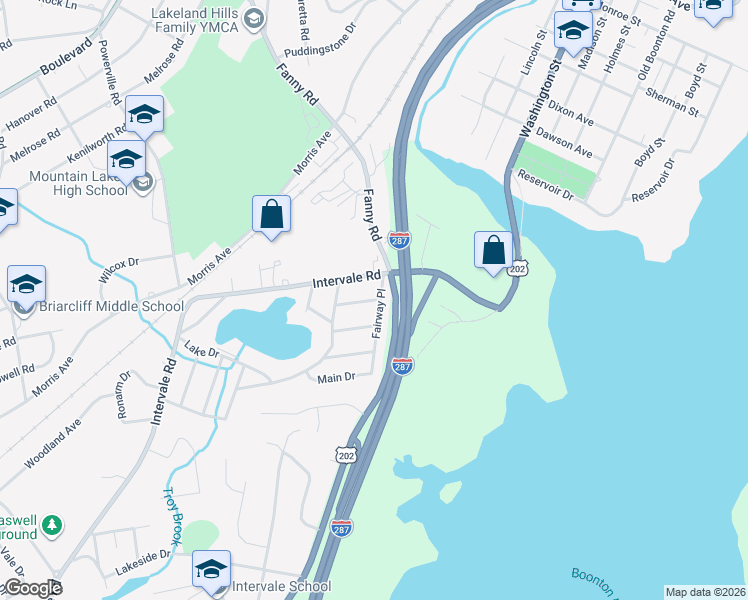 map of restaurants, bars, coffee shops, grocery stores, and more near 6 Pleasant Terrace in Boonton