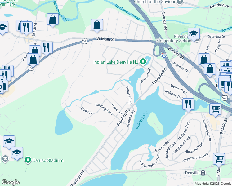 map of restaurants, bars, coffee shops, grocery stores, and more near 35 Base Road in Denville