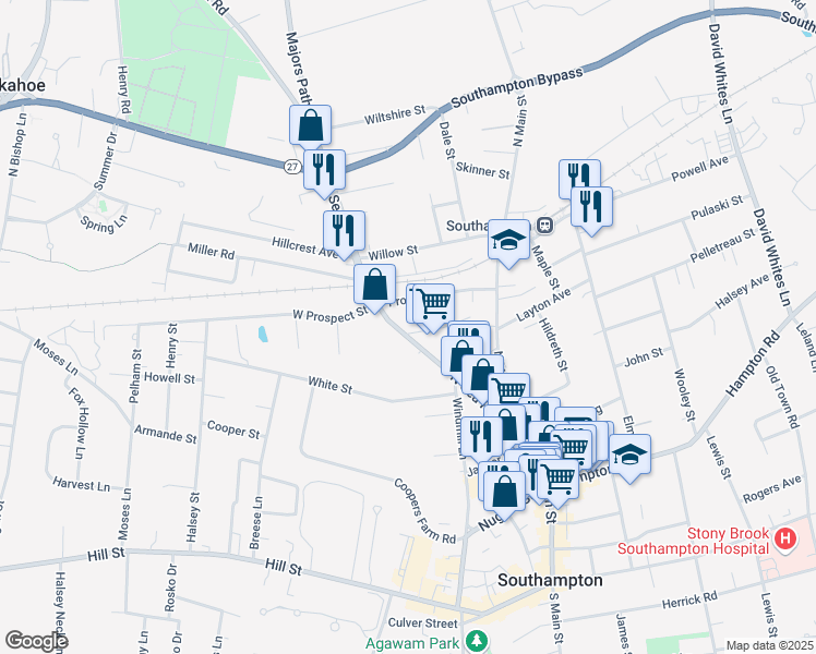 map of restaurants, bars, coffee shops, grocery stores, and more near 146 North Sea Road in Southampton