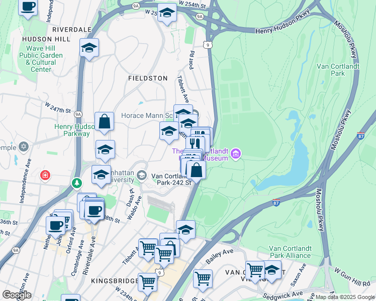 map of restaurants, bars, coffee shops, grocery stores, and more near 4410 Cayuga Avenue in Bronx