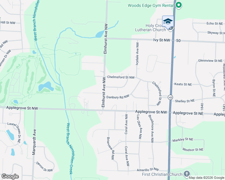 map of restaurants, bars, coffee shops, grocery stores, and more near 1445 Danbury Road Northwest in North Canton