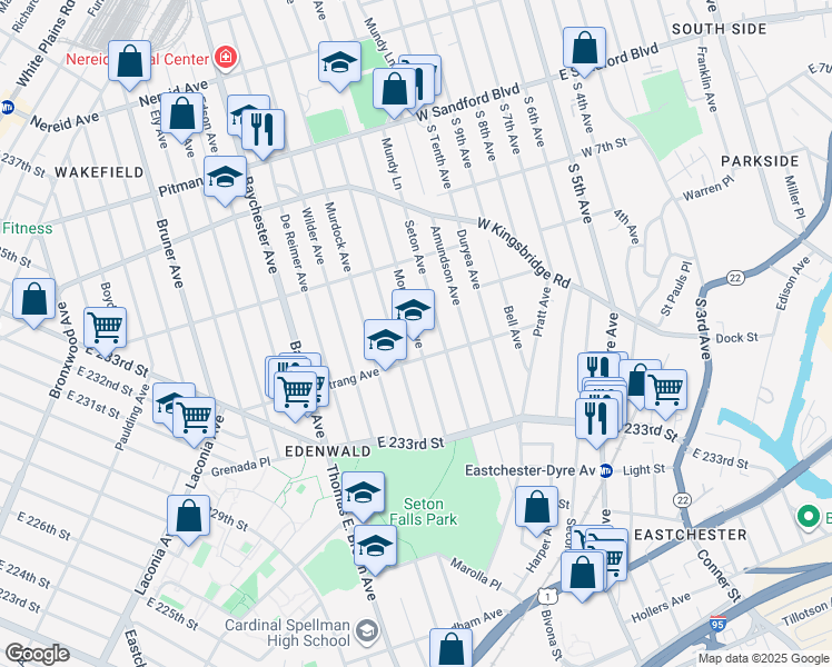 map of restaurants, bars, coffee shops, grocery stores, and more near 4011 Monticello Avenue in Bronx
