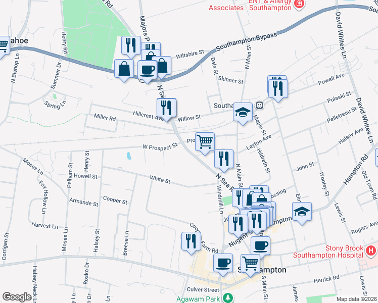 map of restaurants, bars, coffee shops, grocery stores, and more near North Sea Road in Southampton