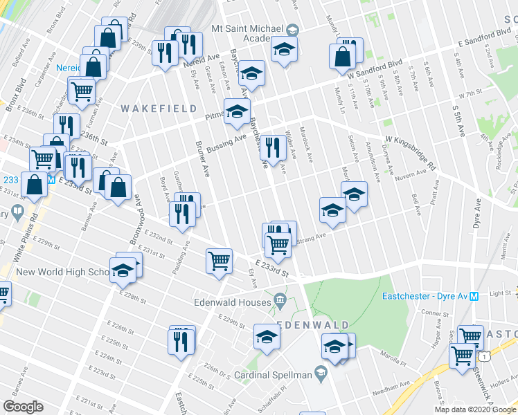 map of restaurants, bars, coffee shops, grocery stores, and more near 4051 Grace Avenue in Bronx