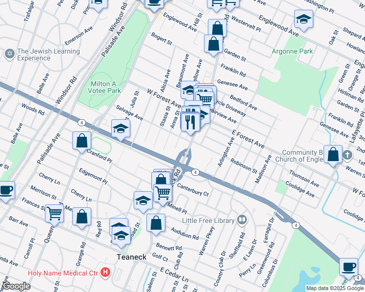 map of restaurants, bars, coffee shops, grocery stores, and more near 1086 Teaneck Road in Teaneck