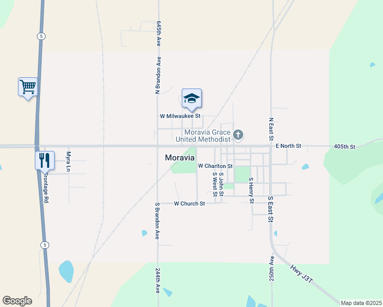 map of restaurants, bars, coffee shops, grocery stores, and more near in Moravia