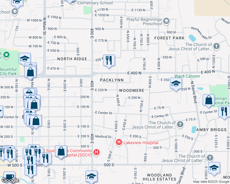 map of restaurants, bars, coffee shops, grocery stores, and more near 210 North 600 East in Bountiful