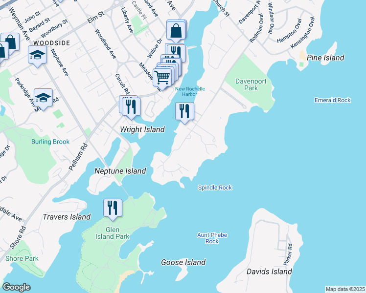 map of restaurants, bars, coffee shops, grocery stores, and more near 710 Davenport Avenue in New Rochelle