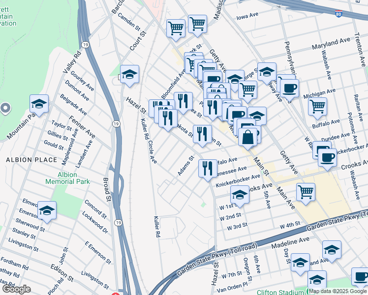 map of restaurants, bars, coffee shops, grocery stores, and more near 26 Prospect Street in Clifton