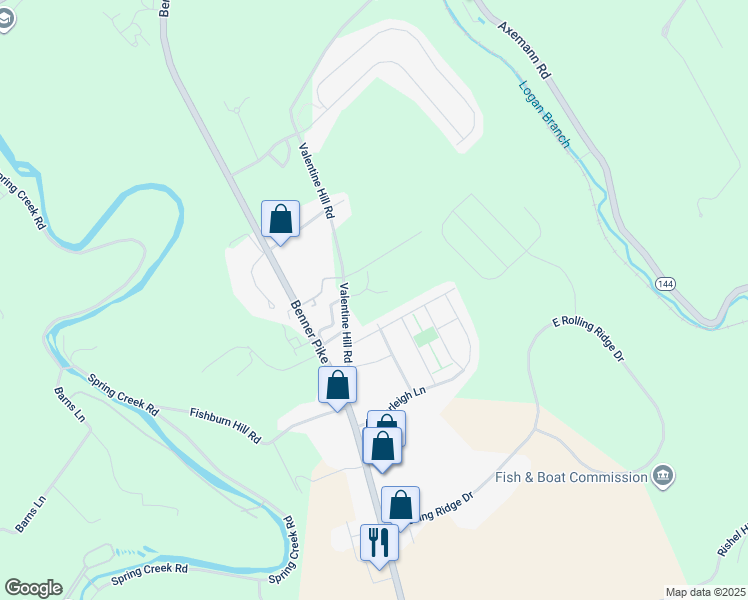 map of restaurants, bars, coffee shops, grocery stores, and more near Dorchester Lane in Bellefonte